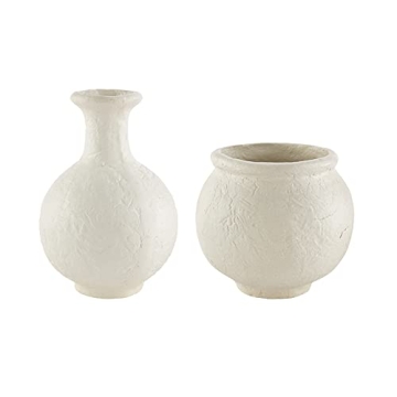 Handcrafted Mud Pie Paper Mache White Vase 7x7.73 Dia