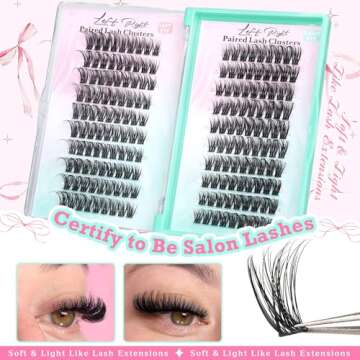 Left Right Natural Lash Clusters Kit Wispy Lashes Extension Kit DIY Eyelash Extensions Kit Waterproof Cluster Eyelashes Kit with D Curl Paired Fluffy Eyelash Clusters Bond and Seal Lash Tweezers