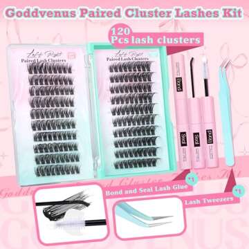 Left Right Natural Lash Clusters Kit Wispy Lashes Extension Kit DIY Eyelash Extensions Kit Waterproof Cluster Eyelashes Kit with D Curl Paired Fluffy Eyelash Clusters Bond and Seal Lash Tweezers