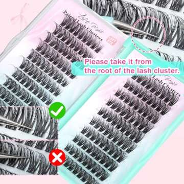 Left Right Natural Lash Clusters Kit Wispy Lashes Extension Kit DIY Eyelash Extensions Kit Waterproof Cluster Eyelashes Kit with D Curl Paired Fluffy Eyelash Clusters Bond and Seal Lash Tweezers