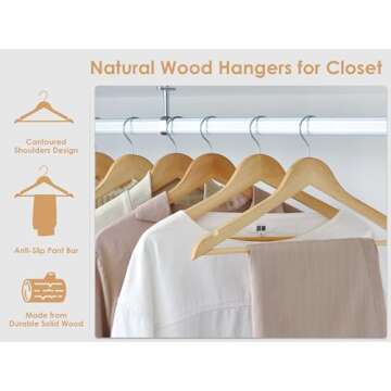 StorageWorks Wooden Coat Hanger, Wood Clothes Hangers 20 Pack, Natural Wood Color, Natural Wood Hangers for Coats, Shirts, Jackets, Pants, Suits