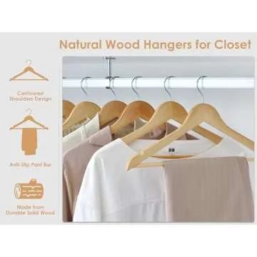 StorageWorks Wooden Coat Hanger, Wood Clothes Hangers 20 Pack, Natural Wood Color, Natural Wood Hangers for Coats, Shirts, Jackets, Pants, Suits