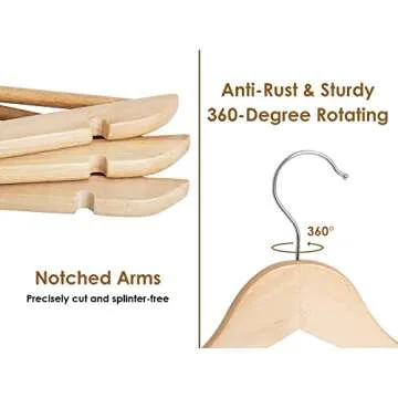 StorageWorks Wooden Coat Hanger, Wood Clothes Hangers 20 Pack, Natural Wood Color, Natural Wood Hangers for Coats, Shirts, Jackets, Pants, Suits