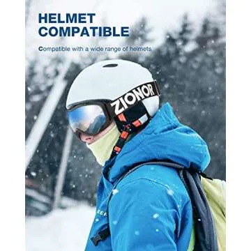 ZIONOR Lagopus Ski Snowboard Goggles UV Protection Anti fog Snow Goggles for Men Women Adult Youth VLT 8.6% Black Frame Silver Lens