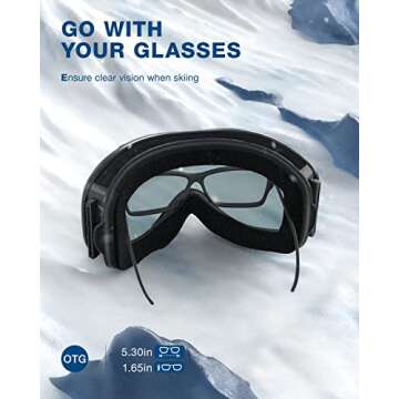 ZIONOR Lagopus Ski Snowboard Goggles UV Protection Anti fog Snow Goggles for Men Women Adult Youth VLT 8.6% Black Frame Silver Lens