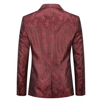 Cloudstyle Men's Slim Fit Paisley Suit Party Jacket - Elegant Burgundy Design