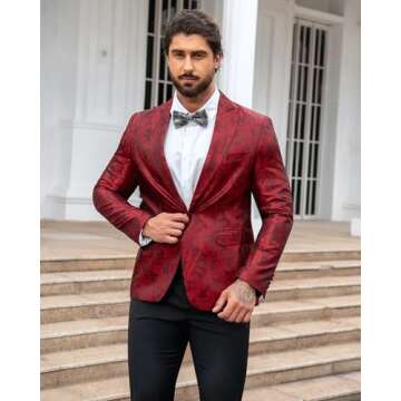 Cloudstyle Slim Fit Paisley Suit Jacket for Men