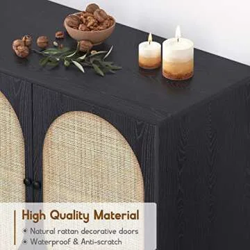 XIAO WEI Sideboard Cabinet with Handmade Natural Rattan Woven Doors, Rattan Cabinet, Console Table with Storage, Accent Buffet Cabinet Table Credenza, for Living Room Dining Room Entryway-2 Pieces