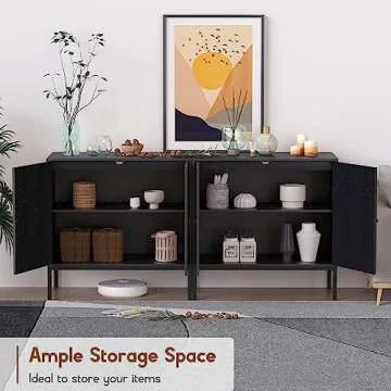 XIAO WEI Sideboard Cabinet with Handmade Natural Rattan Woven Doors, Rattan Cabinet, Console Table with Storage, Accent Buffet Cabinet Table Credenza, for Living Room Dining Room Entryway-2 Pieces