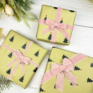 Pink Velvet Ribbon Set for Gift Wrapping and Crafts