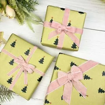 Pink Velvet Ribbon Set for Gift Wrapping and Crafts