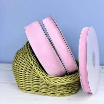 Pink Velvet Ribbon Set for Gift Wrapping and Crafts