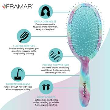 Framar Hair Brush Detangler – Hair Brushes for Women, Detangling Brush For Curly Hair, Detangle Brush, Wet Hair Brush for Thick Hair, Womens Hair Brush For Curly Hair, Brushes For Hair – Blue Tie Dye