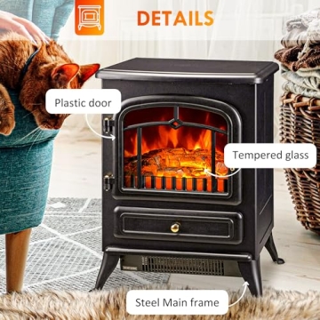 HOMCOM 22" Electric Fireplace Heater - Freestanding Cozy Stove