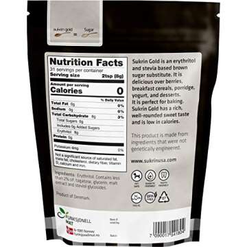 Sukrin Gold - Natural Brown 1:1 Sugar Substitute with Erythritol and Stevia, Zero Calorie Sweetener for Keto and Low Carb Diets, Vegetarian, Baking, Non GMO, 250 g Bag (1 Pack)