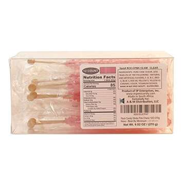 Extra Large Rock Candy Sticks: 12 Pink Cherry Lollipop - Individually Wrapped - Crystal Rock Candy S...