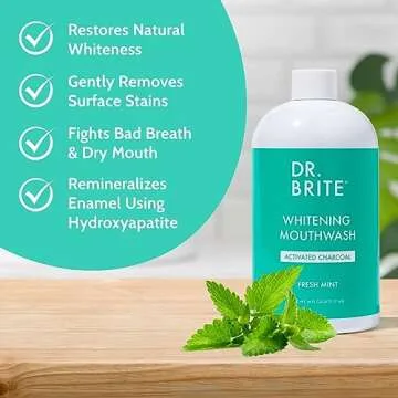 Dr. Brite Natural Whitening Mouthwash, Alcohol-Free, Doctor Formulated to Prevent Bad Breath - Mint, 16 oz