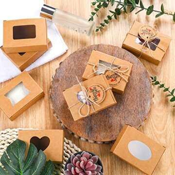 Kosiz 100 Pcs Soap Boxes Packaging Soap Kraft Boxes for Homemade with Clear Windows 3.9 x 2.8 x 1.2 Inch Empty, Making Supplies, Present Treat Gift Box for Bakery Party Favor(Brown)