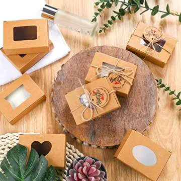 Kosiz 100 Pcs Soap Boxes Packaging Soap Kraft Boxes for Homemade with Clear Windows 3.9 x 2.8 x 1.2 Inch Empty, Making Supplies, Present Treat Gift Box for Bakery Party Favor(Brown)