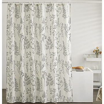Estmy Extra Long Vintage Botanical Linen Bathroom Shower Curtain 84'' | Modern Farmhouse Decor | Sag...
