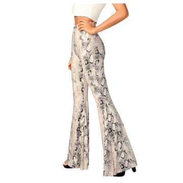 WDIRARA Women's Snakeskin High Waist Casual Flare Bell Bottom Stretch Long Pants Multicolor S