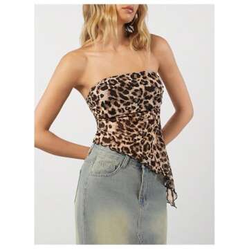 WDIRARA Women's Leopard Print Strapless Tube Top Y2k Cheetah Print Mesh Bandeau Tops Multicolor Medium