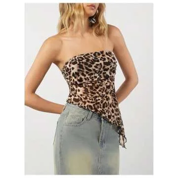 WDIRARA Women's Leopard Print Strapless Tube Top Y2k Cheetah Print Mesh Bandeau Tops Multicolor Medium