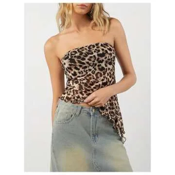 WDIRARA Women's Leopard Print Strapless Tube Top Y2k Cheetah Print Mesh Bandeau Tops Multicolor Medium