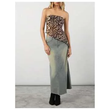 WDIRARA Women's Leopard Print Strapless Tube Top Y2k Cheetah Print Mesh Bandeau Tops Multicolor Medium