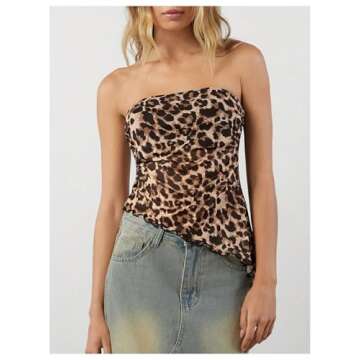 WDIRARA Women's Leopard Print Strapless Tube Top Y2k Cheetah Print Mesh Bandeau Tops Multicolor Medium