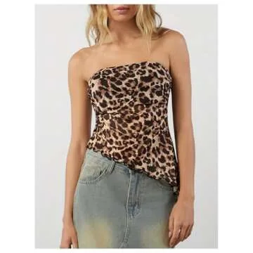 WDIRARA Women's Leopard Print Strapless Tube Top Y2k Cheetah Print Mesh Bandeau Tops Multicolor Medium