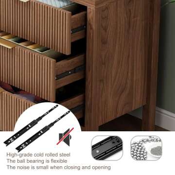 JZXSHD Nightstand with 6 Drawers, Dresser and Nightstand Sets, Bedside Tables, Mid Century Nightstands with 6 Wide Drawers for Bedroom, Kids’ Room, Hallway - Walnut