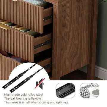 JZXSHD Nightstand with 6 Drawers, Dresser and Nightstand Sets, Bedside Tables, Mid Century Nightstands with 6 Wide Drawers for Bedroom, Kids’ Room, Hallway - Walnut