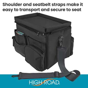 High Road Large CarHop Car Seat Organizer for the Front or Back Seat for Kids and Adults with Cup Holder Tray, Side Pockets and Cooler Compartment