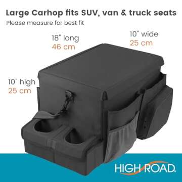 High Road Large CarHop Car Seat Organizer for the Front or Back Seat for Kids and Adults with Cup Holder Tray, Side Pockets and Cooler Compartment