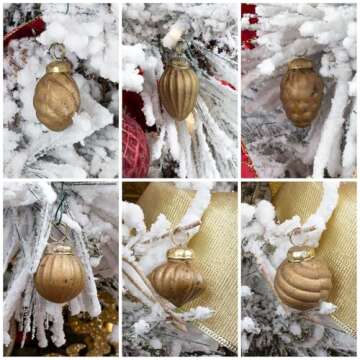 AuldHome Mercury Glass Finial Ornaments (Set of 12, Gold, Small); Distressed Metal Antique Style Chr...