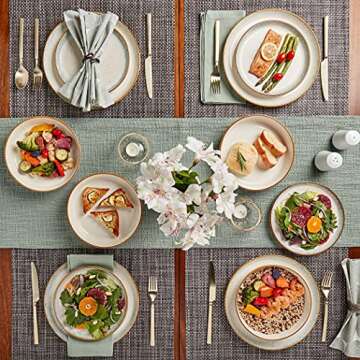 Tabletops Gallery Speckled Farmhouse Collection- Stoneware Dishes Service for 4 Dinner Salad Appetizer Dessert Plate Bowls, 12 Piece Hanover Dinnerware Set in Teal