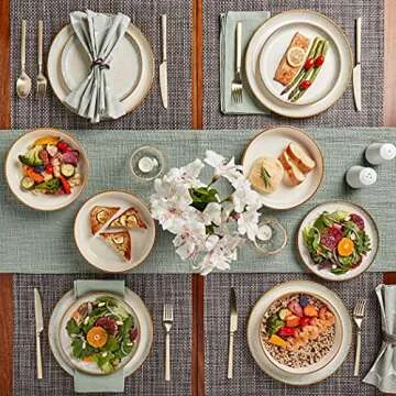 Tabletops Gallery Speckled Farmhouse Collection- Stoneware Dishes Service for 4 Dinner Salad Appetizer Dessert Plate Bowls, 12 Piece Hanover Dinnerware Set in Teal