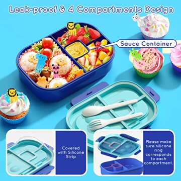 TIME4DEALS Kids Bento Lunch Box Leakproof Lunch Box with 4 Compartments Lunch Containers with Tablew...