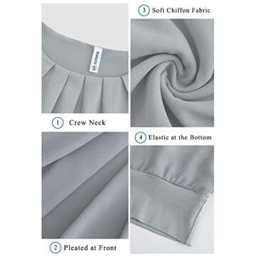 WANGZHI Women's Loose Casual Short Sleeve Front Pleated Chiffon Top T-Shirt Blouse (Grey,X-Large)