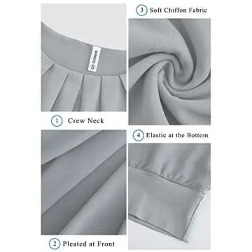 WANGZHI Women's Loose Casual Short Sleeve Front Pleated Chiffon Top T-Shirt Blouse (Grey,X-Large)