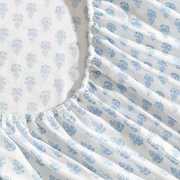 Laura Ashley - Twin Sheets, Cotton Percale Bedding Set, Lightweight & Breathable Home Decor (Francesca Blue, Twin)