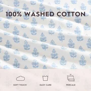 Laura Ashley - Twin Sheets, Cotton Percale Bedding Set, Lightweight & Breathable Home Decor (Francesca Blue, Twin)