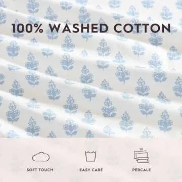 Laura Ashley - Twin Sheets, Cotton Percale Bedding Set, Lightweight & Breathable Home Decor (Francesca Blue, Twin)