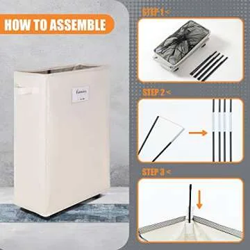 Caroeas Laundry Basket on Wheels, Slim Laundry Hamper Collapsible with Note Cards Waterproof Corner Hamper with Lid Breathable Mesh Cover (Slim 22 inch,Beige)