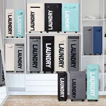 Caroeas Laundry Basket on Wheels, Slim Laundry Hamper Collapsible with Note Cards Waterproof Corner Hamper with Lid Breathable Mesh Cover (Slim 22 inch,Beige)