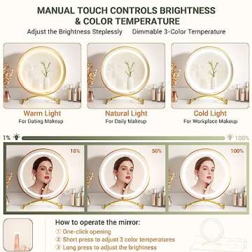 White Vanity Desk with Mirror and Lights, Modern Makeup Vanity Table Set with 6 Storage Drawers and Cushioned Stool for Bedroom, Dressing Table with Divided Organizers for Women Girls, White