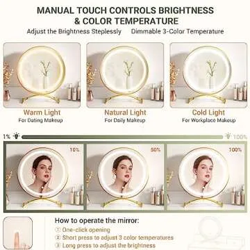 White Vanity Desk with Mirror and Lights, Modern Makeup Vanity Table Set with 6 Storage Drawers and Cushioned Stool for Bedroom, Dressing Table with Divided Organizers for Women Girls, White