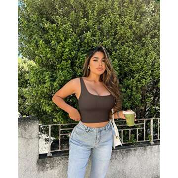 OQQ Women's 3 Piece Tank Tops Ribbed Seamless Workout Exercise Shirts 2025 Summer Basic Camis Black Darkbrown Beige