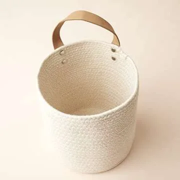 LA JOLIE MUSE Wall Hanging Storage Baskets Set of 2 - Small Cotton Rope Handle Nursery Hanging Storage Organizer, Hanging Rope Basket with Planters